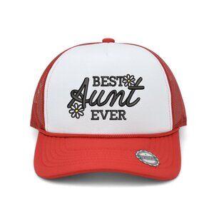 Best Aunt Ever Embroidered 5 Panel Foam Rope Trucker Hat - Red & White